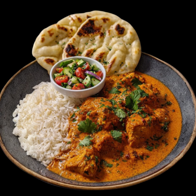 Butter Chicken with Naan-Rice and Salad