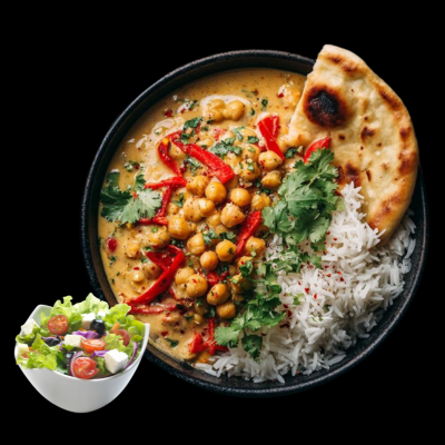 Delhi Channa Masala with Naan-Rice and Salad